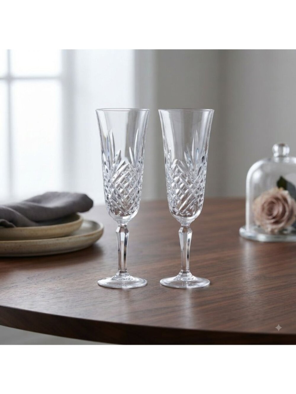 Cristal d'Arques Masquerade Crystal Champagne Flutes Set of 2 France 8.5"